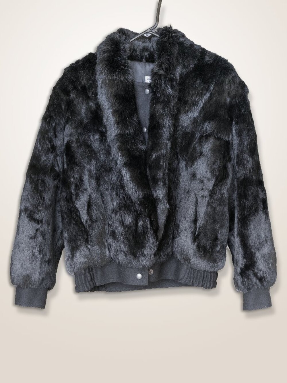 Vintage Geunine Fur Bomber Jacket Black Rabbit Luxury Goth Glamour Mob Wife